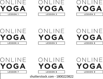 Online Yoga Education Sign, Online Exercise, Online Class Yoga Text Vector Illustration Background