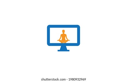 Online  Yoga Logo Design  Online yoga at home. Meditation or fitness at home icon l
