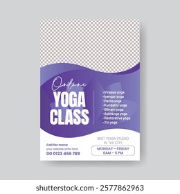 Online Yoga studio editable print flyer or poster vector template, Yoga leaflet, yoga brochure cover template, meditation , spa , wellness print flyer or poster template