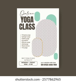 Online Yoga studio editable print flyer or poster vector template, Yoga leaflet, yoga brochure cover template, meditation , spa , wellness print flyer or poster template