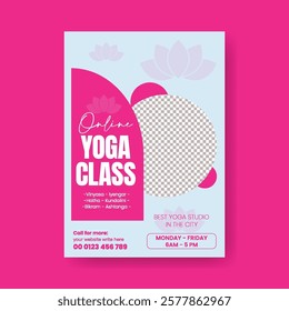 Online Yoga studio editable print flyer or poster vector template, Yoga leaflet, yoga brochure cover template, meditation , spa , wellness print flyer or poster template