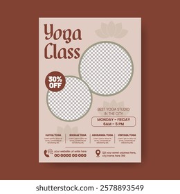 Online Yoga studio editable print flyer or poster vector template, Yoga leaflet, yoga brochure cover template meditation , spa , wellness print flyer or poster template