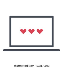 Online_rating-Online_review icon - Flat design, glyph style icon - Red enclosed in a computer