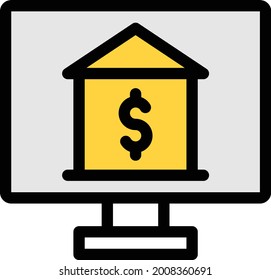 onlline with white background. online is a symbol of banking .colour line icon.
