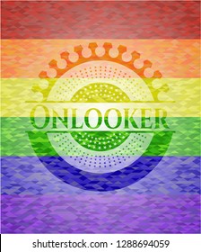 Onlooker on mosaic background with the colors of the LGBT flag