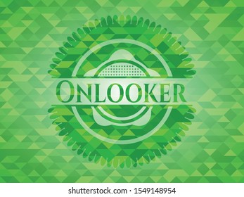Onlooker realistic green emblem. Mosaic background. Vector Illustration. Detailed.
