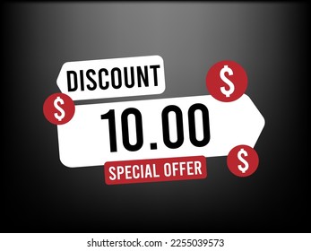 Sólo por $ 10.00. Vector de bajo precio en productos, concepto de descuento especial. Diseño aislado en fondo negro