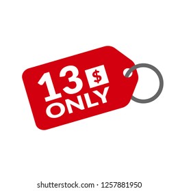 Only 13 dollars. eleven dollars emblem, label, badge, sticker. Designed for special offer banner or mega sale illustration - Vector - Vektor 