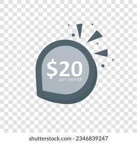 Only $20 per month! 3D button isolated on transparent grid background 