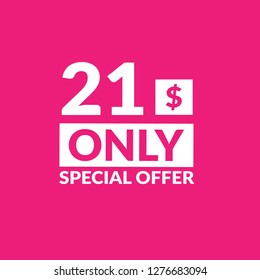 Only 21 dollars. Twenty-one dollars emblem, label, badge, sticker. Designed for special offer banner or mega sale illustration - Vektor - Vektor - Vektor 