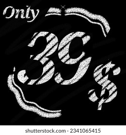 Only 30 31 32 33 34 35 36 37 38 39 40 41 42 43 44 45 46 47 48 49 dollar banner with typographic style chalk and blackboard With classic border 