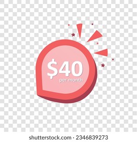 Only $40 per month! 3D button isolated on transparent grid background 