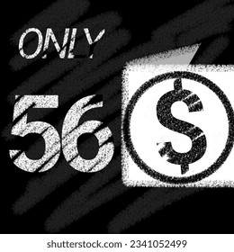 Only 50 51 52 53 54 55 56 57 58 59 60 61 62 63 64 65 66 67 68 69 dollar banner with typographic style chalk and blackboard 