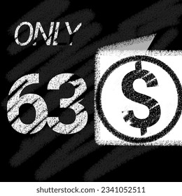 Only 50 51 52 53 54 55 56 57 58 59 60 61 62 63 64 65 66 67 68 69 dollar banner with typographic style chalk and blackboard 