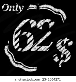 Sólo 50 51 52 53 54 55 56 57 58 59 60 61 62 63 64 65 66 67 68 69 dólares Banner de estilo tipográfico tipográfico tiza y pizarra con frontera clásica 