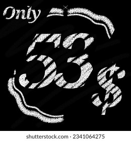 Sólo 50 51 52 53 54 55 56 57 58 59 60 61 62 63 64 65 66 67 68 69 dólares Banner de estilo tipográfico tipográfico tiza y pizarra con frontera clásica 