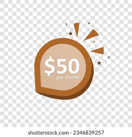 ¡Sólo $50 al mes! Botón 3D aislado en el fondo transparente de la rejilla 