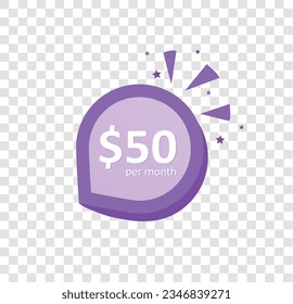 ¡Sólo $50 al mes! Botón 3D aislado en el fondo transparente de la rejilla 