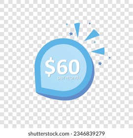 Only $60 per month! 3D button isolated on transparent grid background 