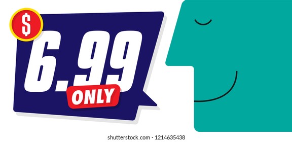 Only for 6.99. Vector illustration badges of under $7 price tag. Round flat design labels, Business shopping concept. 