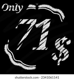 Nur 70 71 72 73 74 75 76 77 78 79 80 81 82 83 84 85 86 87 88 89 Dollar Banner mit typografischer Kreide und Tafel Mit klassischer Grenze 