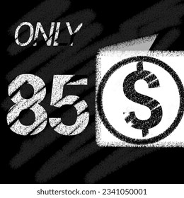 Sólo 80 81 82 83 84 85 86 87 88 89 dólares banner con tipografía de estilo tipográfico tiza y pizarra 
