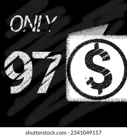 Only 90 91 92 93 94 95 96 97 98 99 100 dollar banner with typographic style chalk and blackboard 