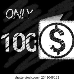 Nur 90 91 92 93 94 95 96 97 98 99 100 Dollar Banner mit typografischem Kreide und Tafel 