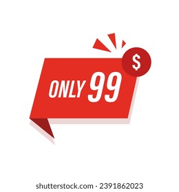 Only 99 plate. Flat, red, pop art icon, only 99, dollar icon. Vector icon