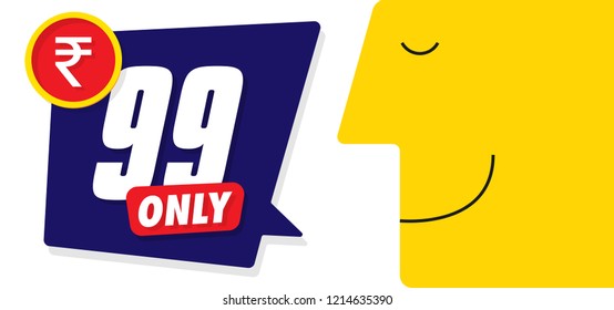 Only for 99. Vector illustration badges of under rupees 99 price tag. Round flat design labels, Business shopping concept. 