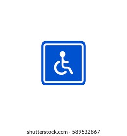 Only disabled person parking roadsign isolated on white background vector illustration. Wheelchair handicap icon, car parking regulation symbol, traffic sign, road information and help