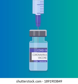 The only effective coronavirus vaccine. Glass ampoule with medicine and syringe. Timely vaccination against Covid-19. Protection against viruses and disease. Health care concept. Vector illustration.