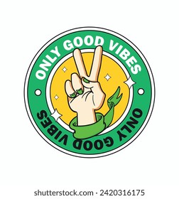 Only good vibes logo vector. Love and peace vector. Green bandana vector