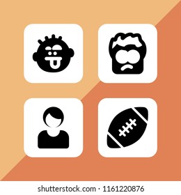 only icon. 4 only set with american football, tired and business woman vector icons for web and mobile app