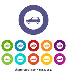 Only motor vehicles allowed road sign set icons in different colors isolated on white background