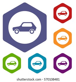 Only motor vehicles allowed road sign icons set rhombus in different colors isolated on white background