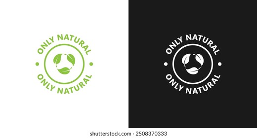 Only natural circle icon. Only natural food sticker, label, badge. Natural ingredients, organic and healthy food. Green sign with leaves. Vector