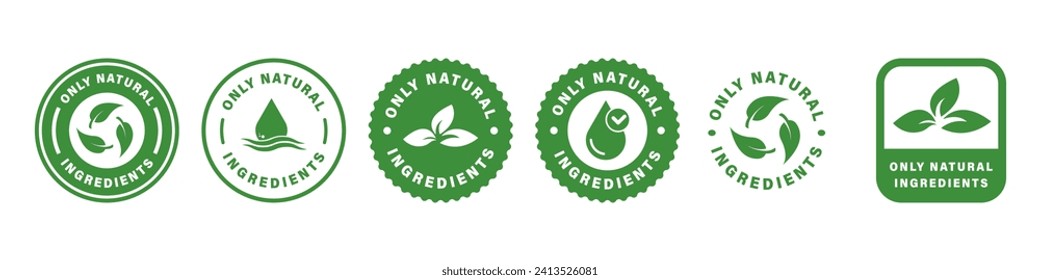 Only Natural Ingredients - set of  vector green stickers for natural product.