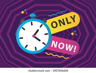 only now sale countdown lettering with chronometer in purple background vector illustration design
