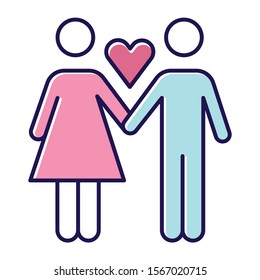 Only one partner color icon. Girlfriend and boyfriend. Woman and man in love. Intimate relationship. Safe sex. Partner, lover, valentine. Monogamy for healthy sexlife. Isolated vector illustration
