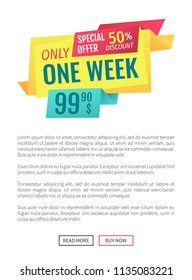 Only one week special offer half-price discount geometrical multilayer banner on shop website sample. E-commerce and promotion store landing page.