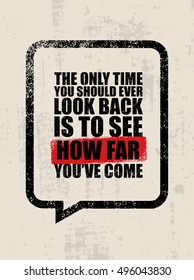 The Only Time You Should Ever Look Back Is To See How Far You Have Come. Inspiring Motivation Quote Inside Rough Speech Bubble