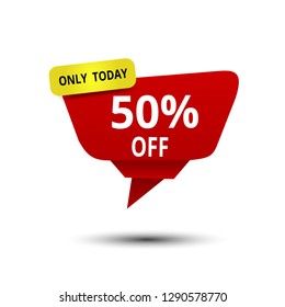 Only today 50 percents off price tag vector illustration.