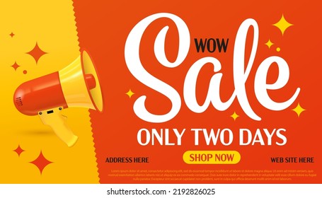 Afiche de oferta especial de venta de solo dos días. Promoción de descuento de precio de venta plantilla de banner brillante con altavoz. ilustración vectorial de evento de negocios de tienda web