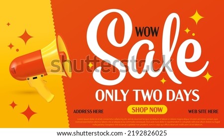 Only two days wow sale special offer poster. Sale price discount promotion bright banner template with speaker. Web shop business event vector illustration