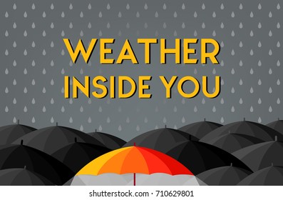 Only weather inside you concept Illustration of crowd and colorful umbrella in the city