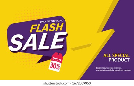 Only Weekend Special Flash Sale banner. Flash Sale discount up to 30% off. Vector illustration. - Vector