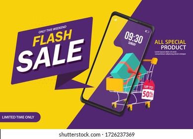 Only Weekend Special Flash Sale banner. Flash Sale discount up to 50% off. Vector illustration. - Vector
