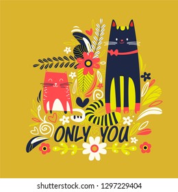 only you handwritten calligraphy lettering quote to valentines day design greeting card, poster, banner, printable wall art, t-shirt and other, vector illustration