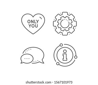Only you line icon. Chat bubble, info sign elements. Sweet heart sign. Valentine day love symbol. Linear only you outline icon. Information bubble. Vector
